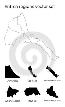 Eritrea map with shapes of regions. photo