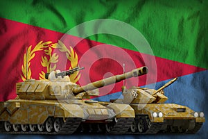 Eritrea tank forces concept on the national flag background. 3d Illustration