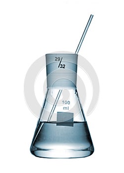 Erlenmeyer flask with an aqueous solution