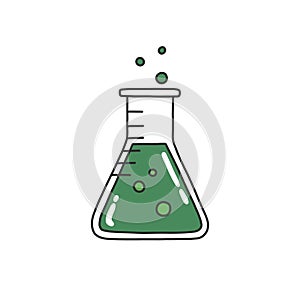 Erlenmeyer flask doodle icon, vector color illustration