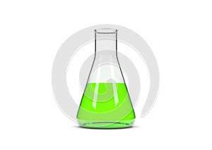 Erlenmeyer flask with green liquid isolated on white background