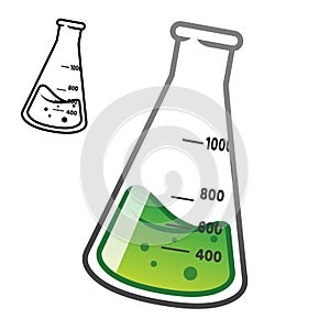 Erlenmeyer Flask with Line Art Drawing