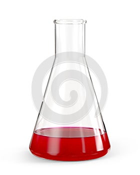 Erlenmeyer Flask Partially Filled by Blood or Red Translucent Liquid Suspension.