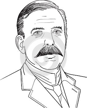 Ernest Rutherford cartoon portrait, vector