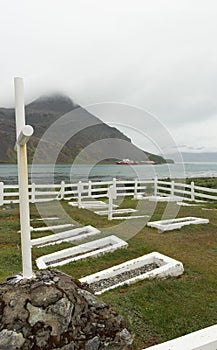 Ernest Shackleton`s Grave at Grytviken in South Georgia