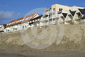 Eroded beach and constructions