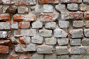 Eroded brick wall