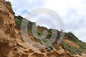 Eroded cliff face in a coastal region