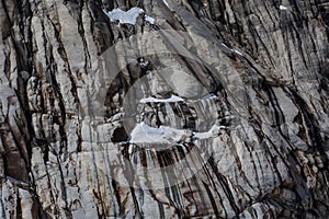 Eroded cracked granite cliff in multiple gray shades