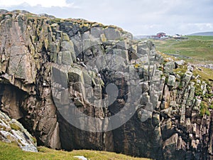 Eroded, faulted cliffs at Biargar, near Hamnavoe, Mainland Shetland, UK