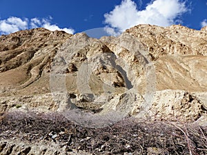 Eroded and imposing mountains in the Valley of Markah in Ladakh, India.