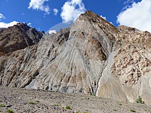 Eroded and imposing mountains in the Valley of Markah in Ladakh, India.