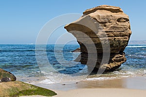 Eroded Lone Rock Formation in La Jolla, California