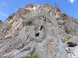 Eroded peak of the mountains of the valley of Markah in Ladakh, India.