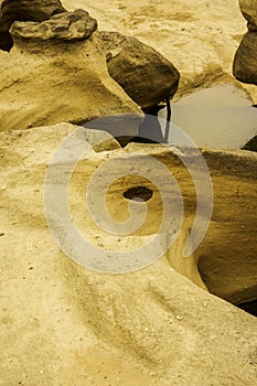 Eroded rock formation on a riverbank