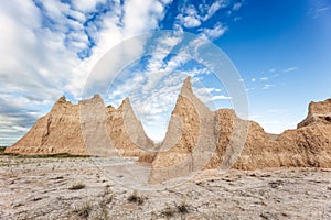 Eroded rock formations in Badlands National Park