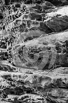 Eroded rock formations in monochrome