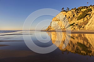 Eroded Sandstone Cliffs Reflected on Torrey Pines State Beach La Jolla San Diego California