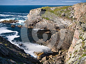 Eroded sea cliffs on the west coast of Kettla Ness off the west coast of Mainland, Shetland.