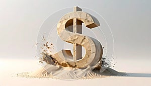 Eroding Dollar Sign Made of Sand on Windy Surface. Economy Concept. Generated Image
