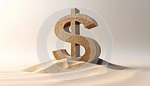 Eroding Dollar Sign Made of Sand on Windy Surface. Economy Concept. Generated Image