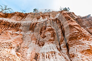 Eroding orange sandstone cliffs.