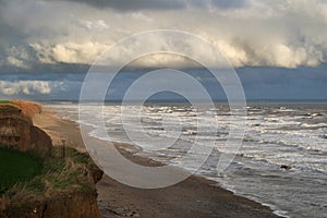 Eroding soft clay cliffs and coastline of Yorkshires east coast, UK.