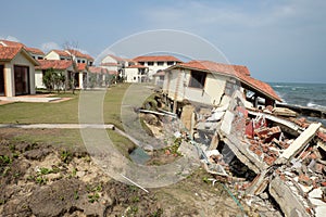 Erosion, climate change, broken building, Hoi An, Vietnam
