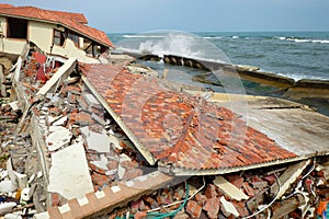 Erosion, climate change, broken building, Hoi An, Vietnam