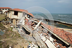 Erosion, climate change, broken building, Hoi An, Vietnam