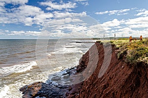 Erosion on the coastline red rocks at pei island