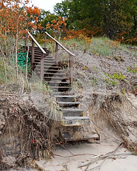 Erosion damaged wooden staircase