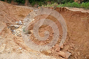 Erosion at ground and slopes is caused by rainfall.