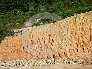 Erosion at ground and slopes is caused by rainfall. The soil structure is weak and there are landslide.