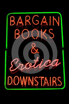 Erotic bookshop neon sign