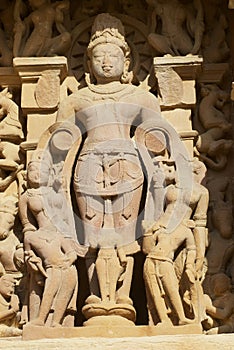 Erotic sculpture at Vishvanatha Temple at the Western temples of Khajuraho in Madhya Pradesh, India.