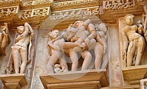 Erotic sculptures in Khajuraho Temple Group of Monuments in India