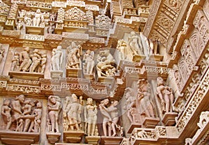 Erotic sculptures in Khajuraho Temple Group of Monuments in India