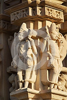 Erotic sculptures at Vishvanatha Temple at the Western temples of Khajuraho in Madhya Pradesh, India.