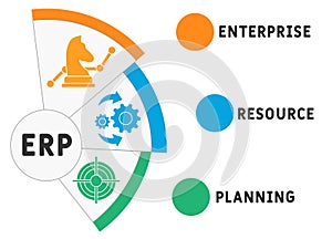 Erp - enterprise resource planning business concept background. vector illustration concept with keywords and icons.