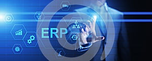 ERP - Enterprise resource planning business and modern technology concept on virtual screen.