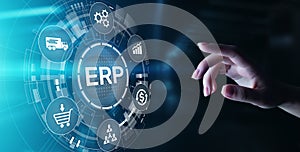 ERP - Enterprise resource planning business and modern technology concept on virtual screen.