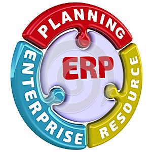 ERP. Enterprise resource planning. The check mark in the form of a puzzle