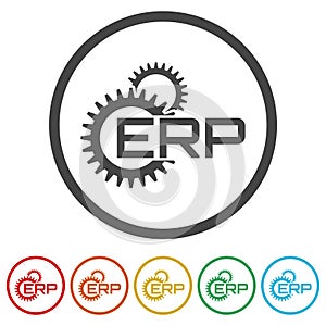 ERP, enterprise resource planning icon isolated on white background, color set