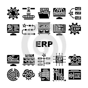 Erp Enterprise Resource Planning Icons Set Vector