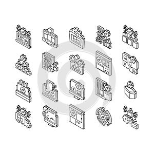 Erp Enterprise Resource Planning isometric icons set vector