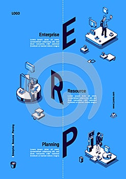 ERP, enterprise resource planning isometric poster