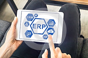 ERP Enterprise Resource Planning software interface on digital tablet computer