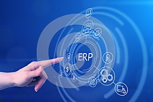 Erp enterprise resource planning system for management database, digital technology software for hr and service