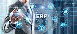 ERP. Enterprise resource planning. Technology concept on virtual screen